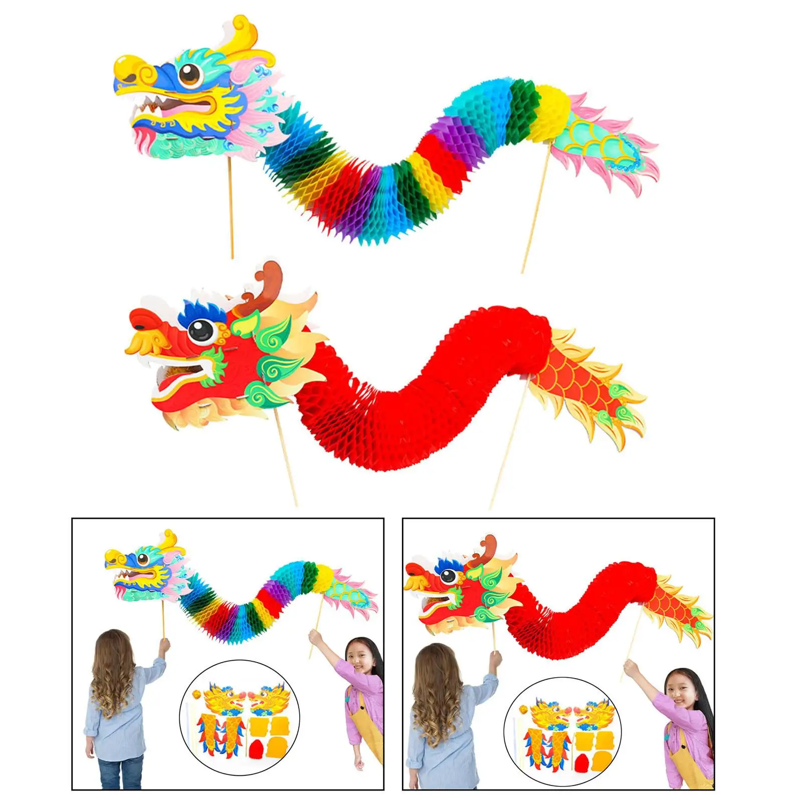 Chinese Paper Dragon 3D DIY Set Traditional Toys for Dragon Boat Festival Party Chinese New Year Spring Festival Kindergarten