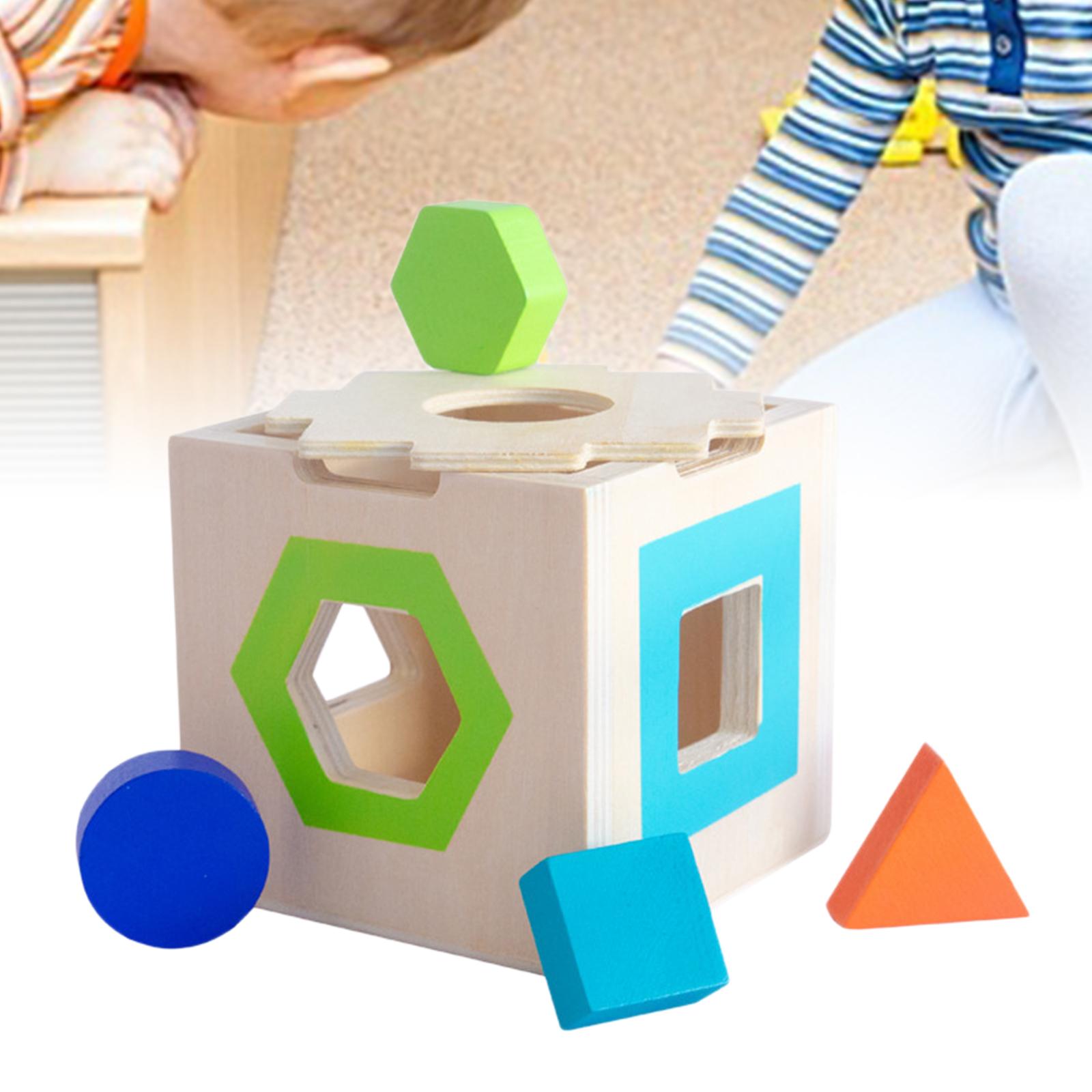 Wood Geometric Shape Blocks Sorting Cube Box for Preschool Children Hand-Eye Coordination
