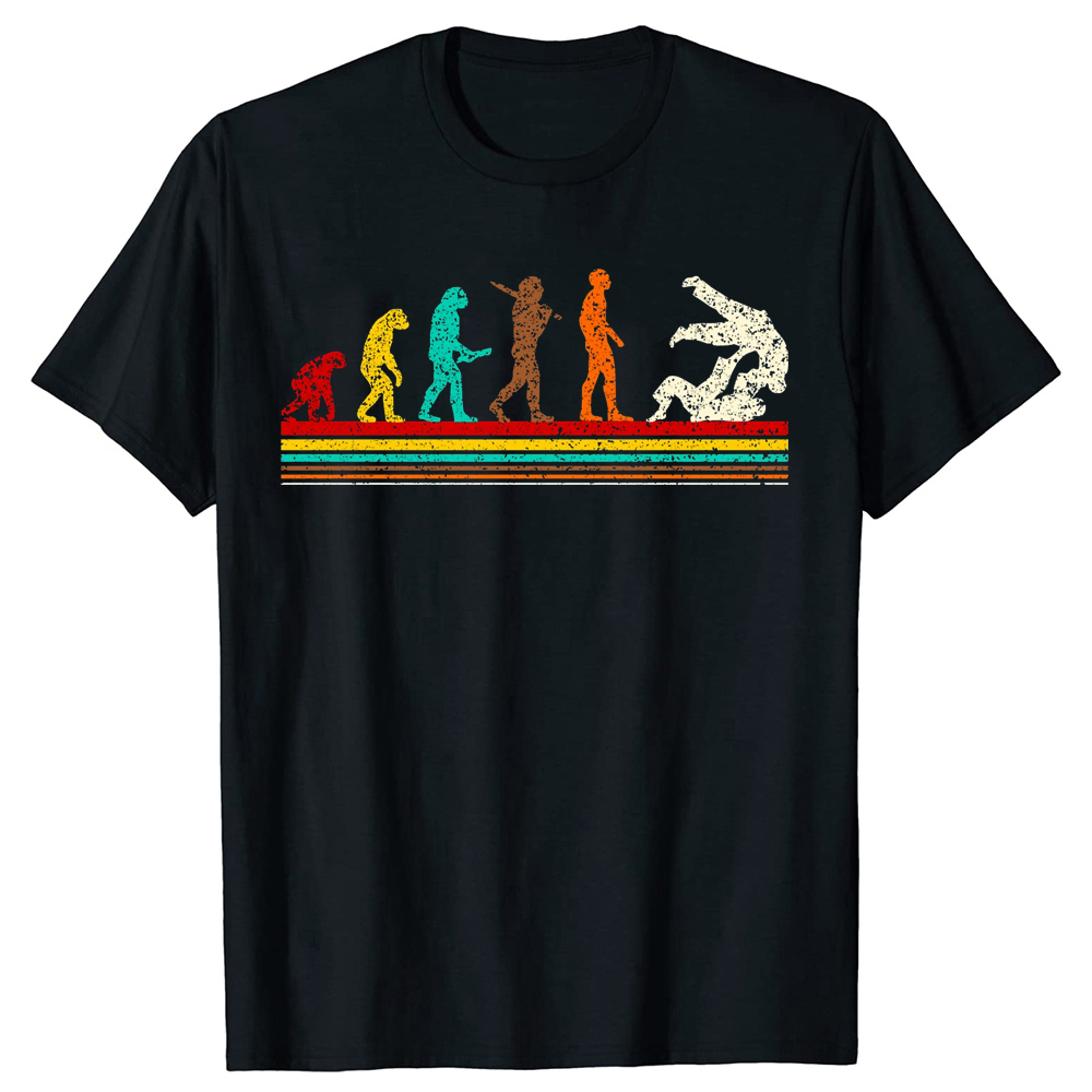 Evolution Judo Retro Kampfkunst Jiu jitsu Geschenk Urlaub Weihnachten klassische T-Shirts Sommer Grafik Baumwolle Streetwear Geschenke T-Shirt – Detail 2