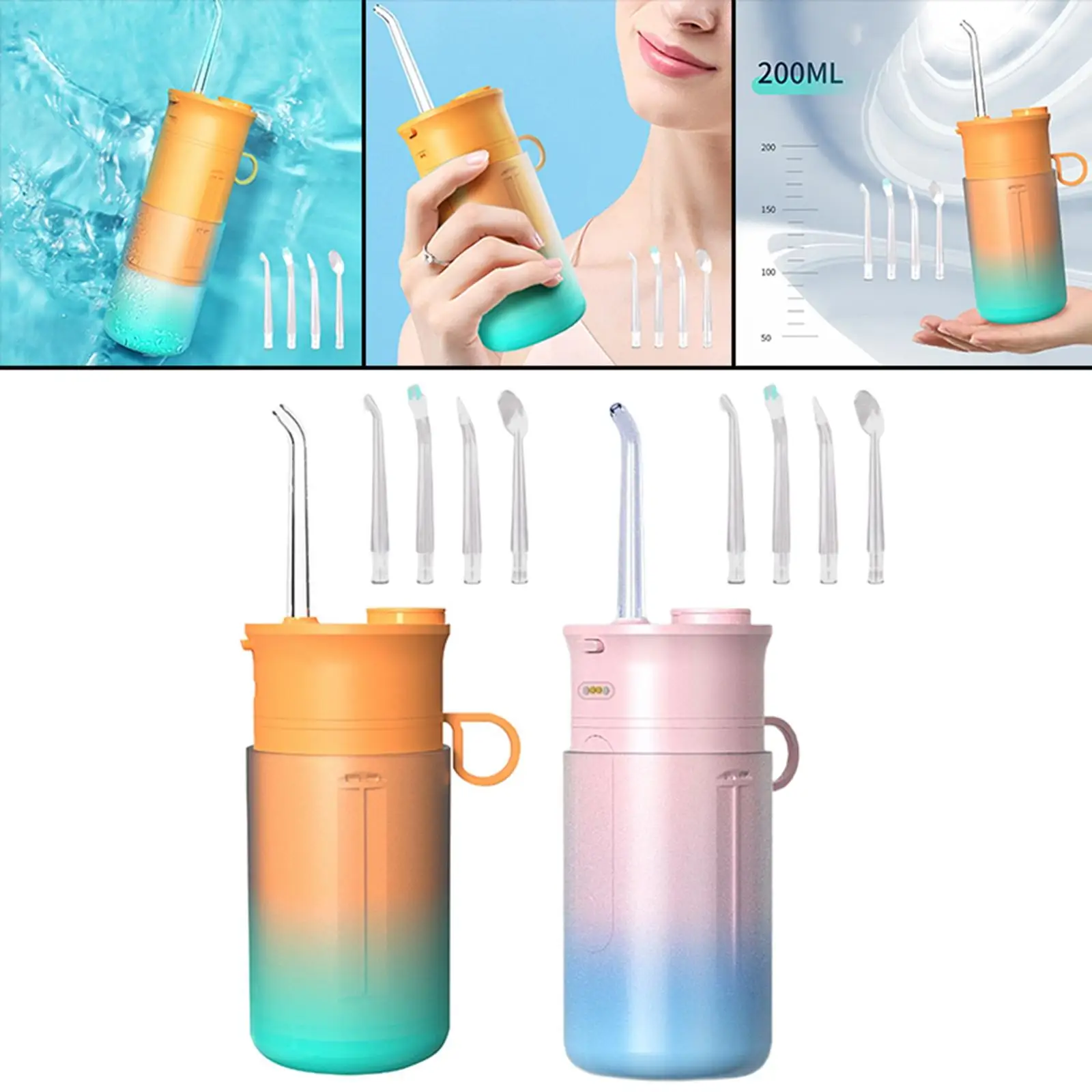 Cordless Oral Irrigator IPX7 Electric Flosser with 3 Modes 200ml Waterproof Rechargeable Telescopic for Home Use Travel