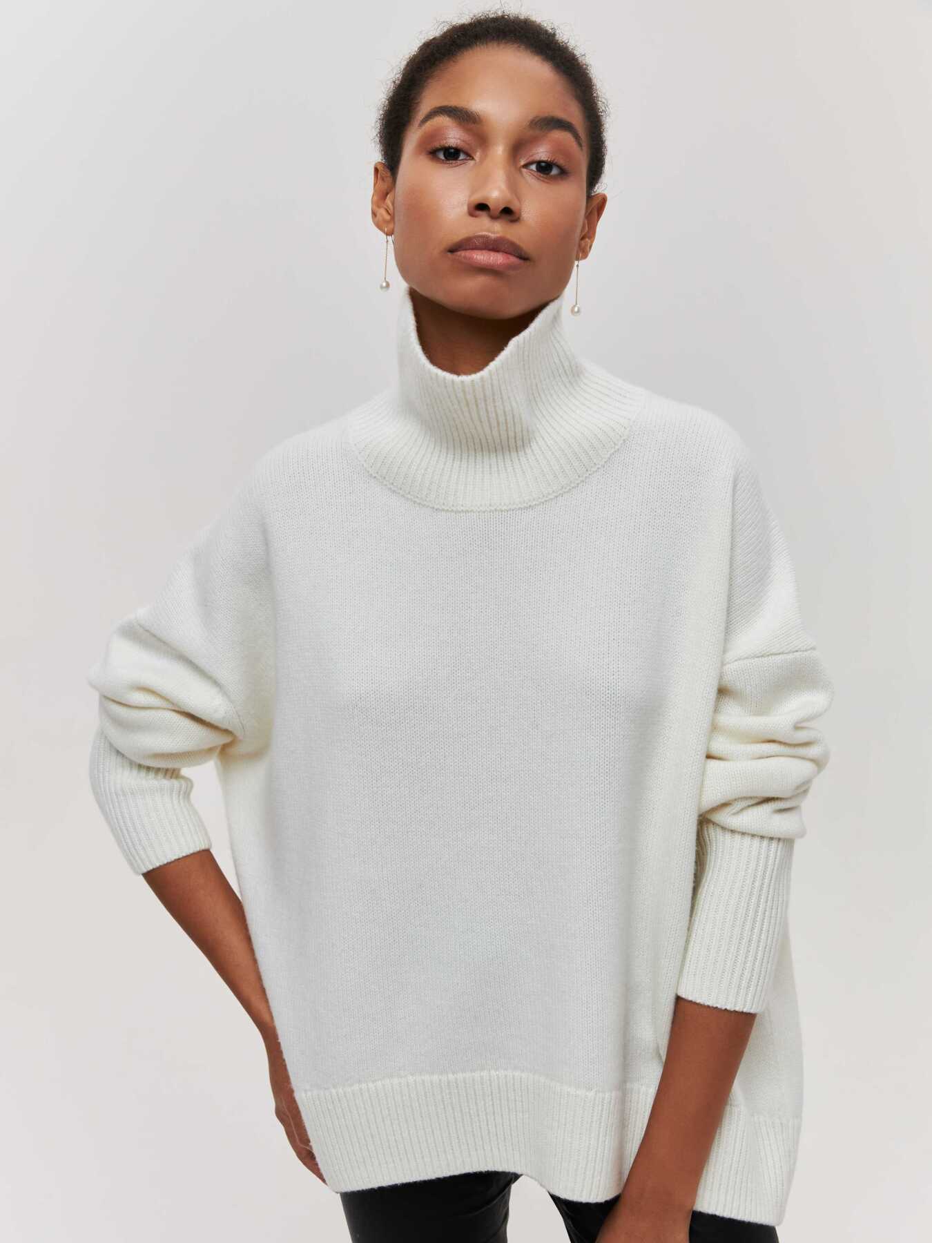 Oversized Knitted Sweaters Loose Women Pullovers Autumn Winter Basics Tops Jumper Warm Female Turtleneck Pulers Sweaters_voghion.com