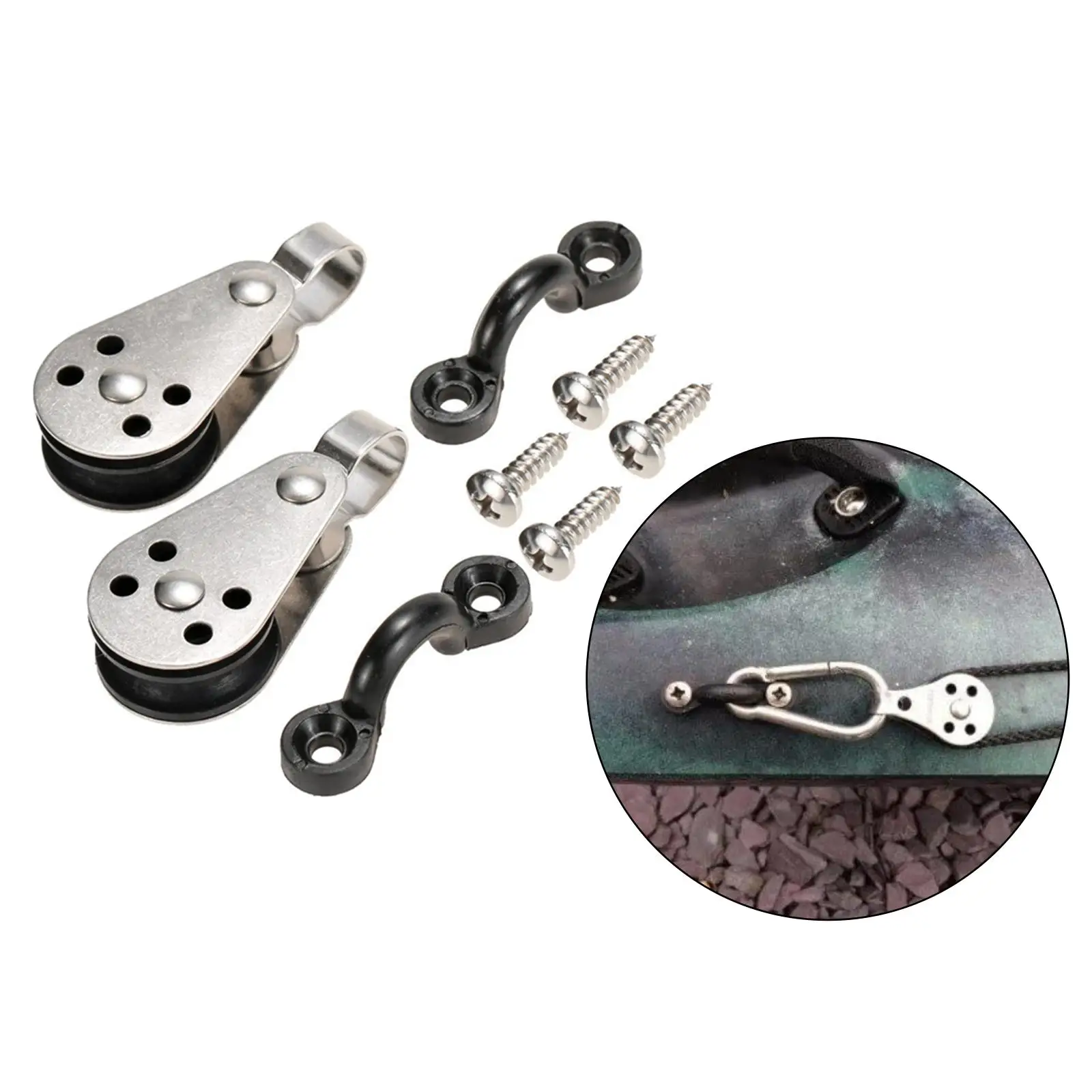 Kayak Anchor Trolley Kit 2 Pulley Blocks Screws Rivets Accessory for Rigging Tie