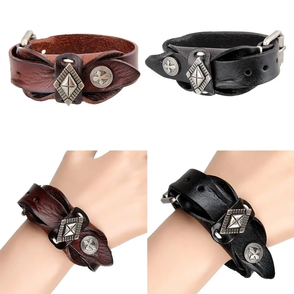 PU Leather Bracelet Bangle Wrist Band  Pin Stud  Accessories
