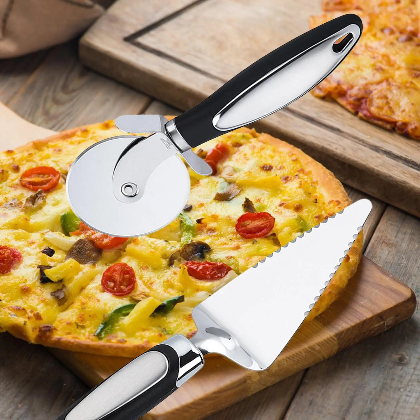 2 Pieces Pizza Slicer and Spatula Comfortable Handle Easy to Clean Triangular Spade Spatula Non Skid Pie Server Set Food Slicer