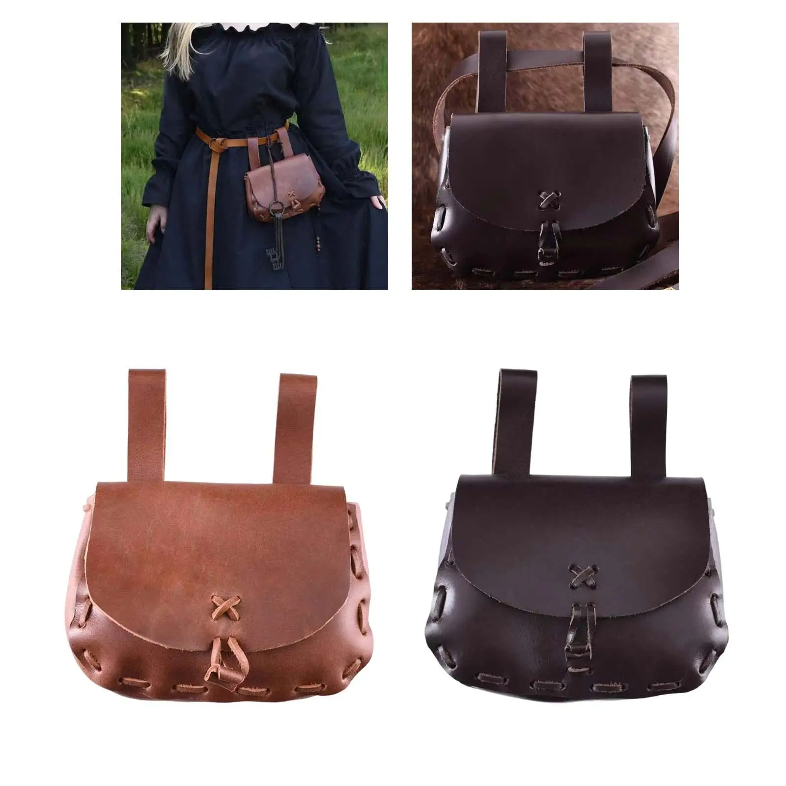 PU Leather Retro Waist Pouch Bag Medieval Waterproof Vintage Waist Purse Wallet for Travel Hiking Summer Cosplay Party Men Women