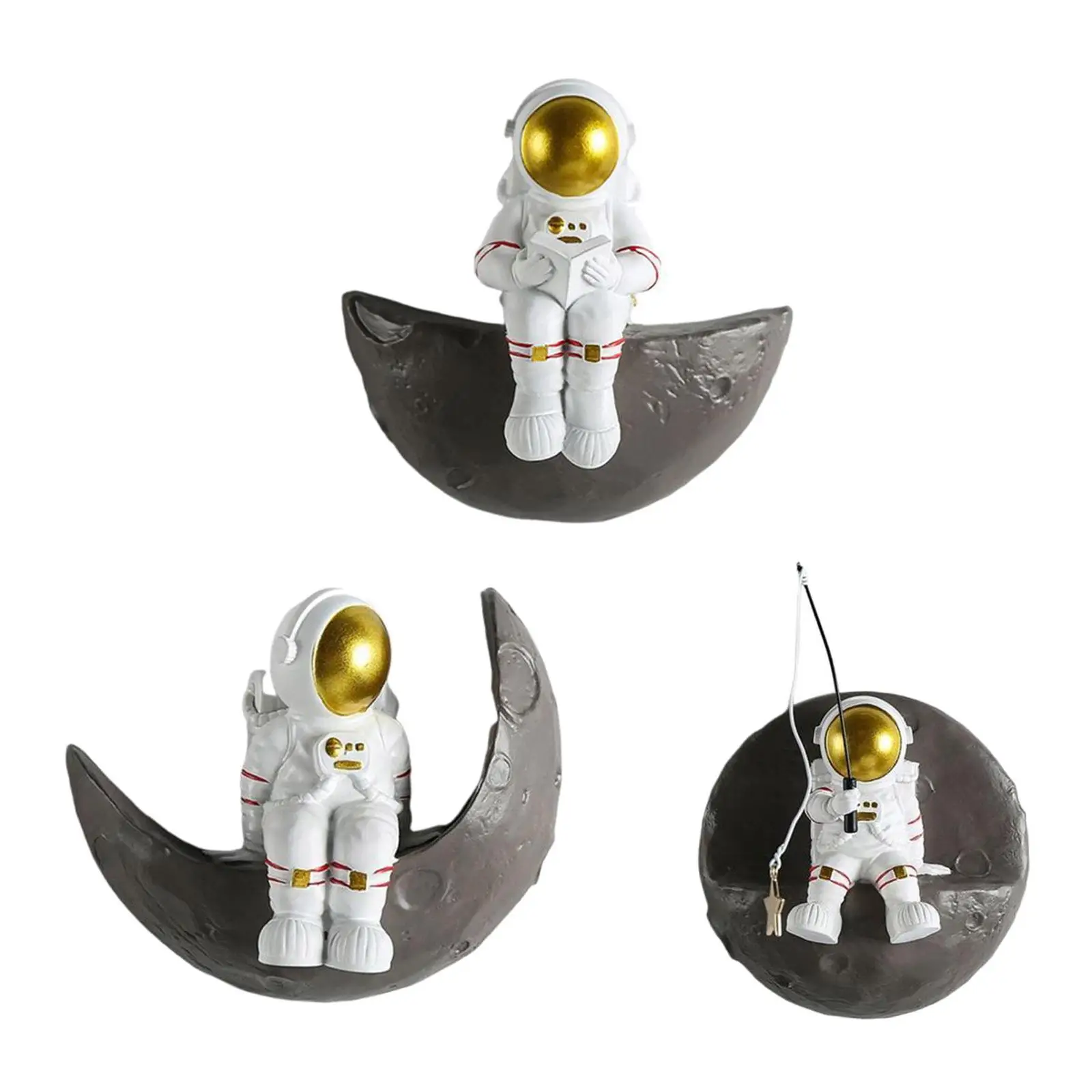 3 Pieces Art Astronaut Statues Wall Mounted 3D Resin Spaceman Wall Sculpture Statues Ornament Outdoor Indoor Decor