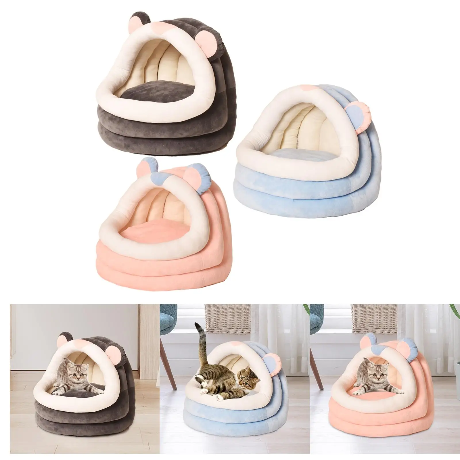 Cute Cat Bed for Indoor Removable Cushion Washable Warm Dog Cave Cat House Puppy Bed for Rabbits Cats or Small Dogs Puppy