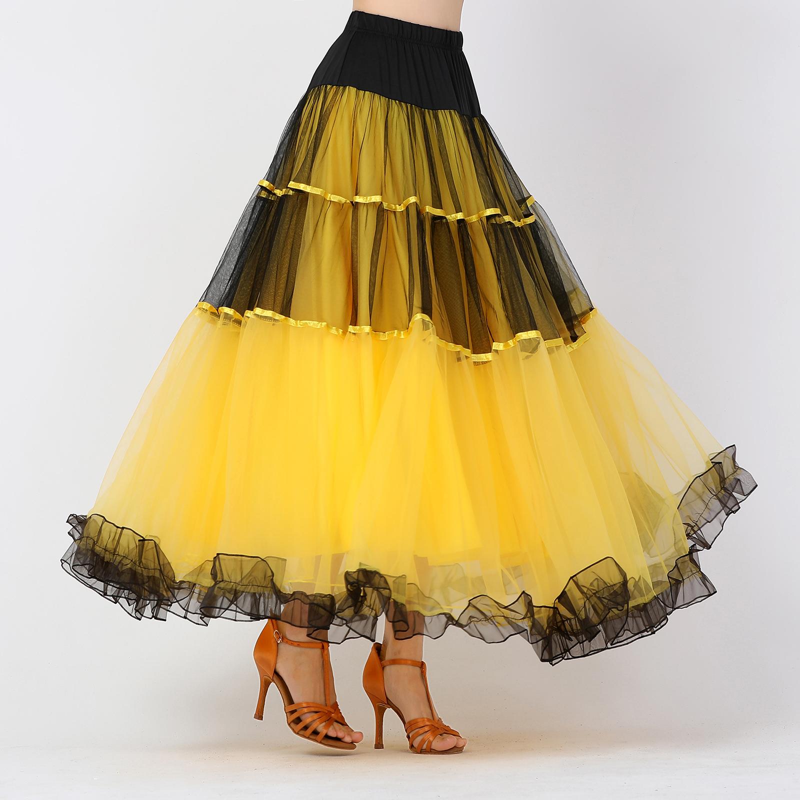 Women Dancing Costume Flamenco Waltz Ballroom Dance Skirt Classical Competition Practice Layered Big Swing Spanish Skirts