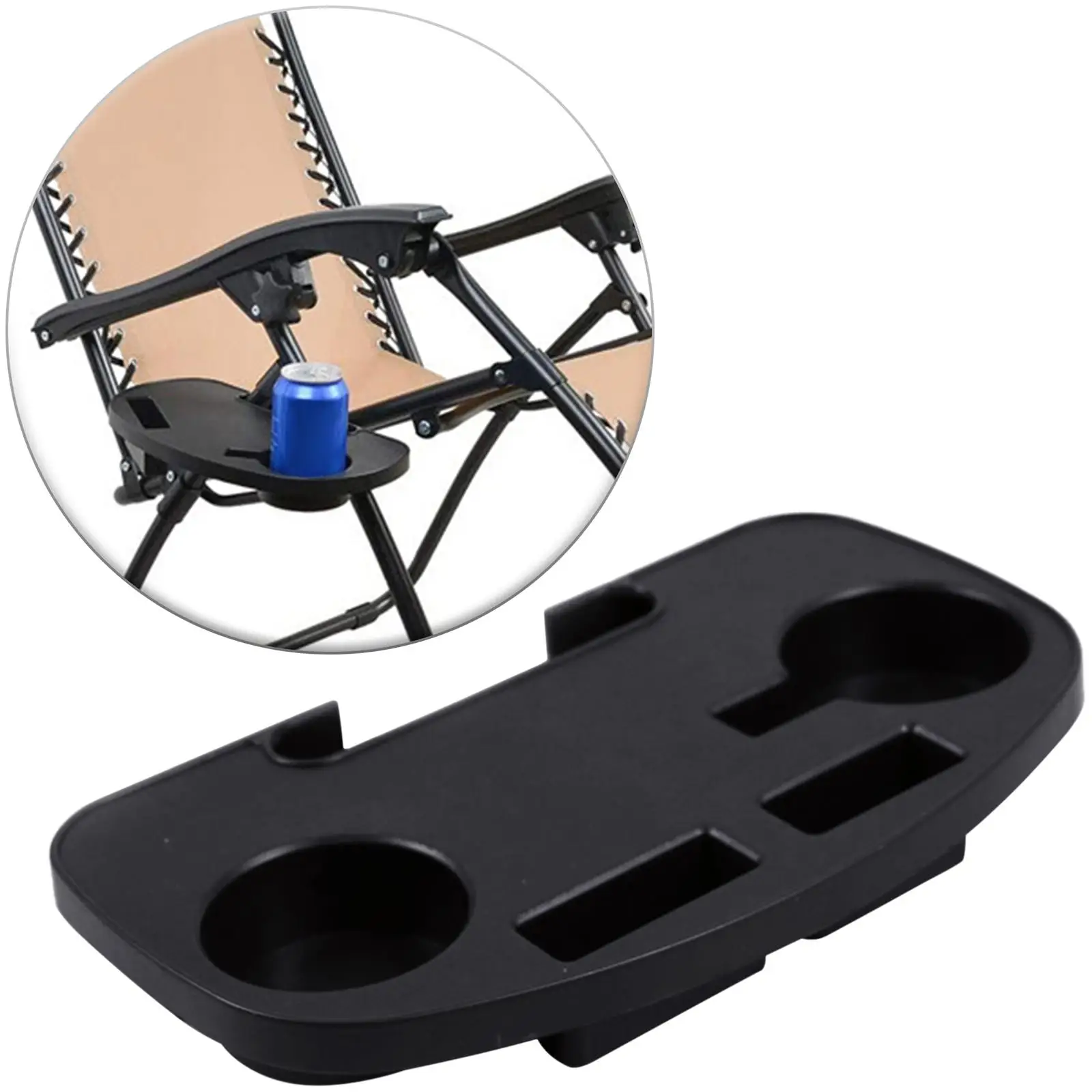 Recliner Side Table Cup Holder Tray Folding Reclining Chairs with Mobile Phone Slot for Sun Lounger Hiking Fishing Camping Beach