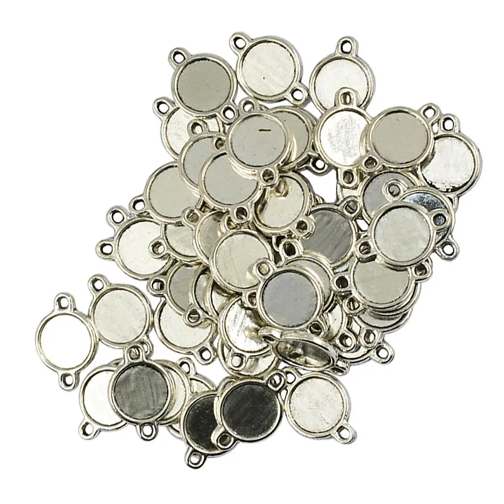 50pcs Double Sided Round Cabochon Settings Pendant Blanks Tray