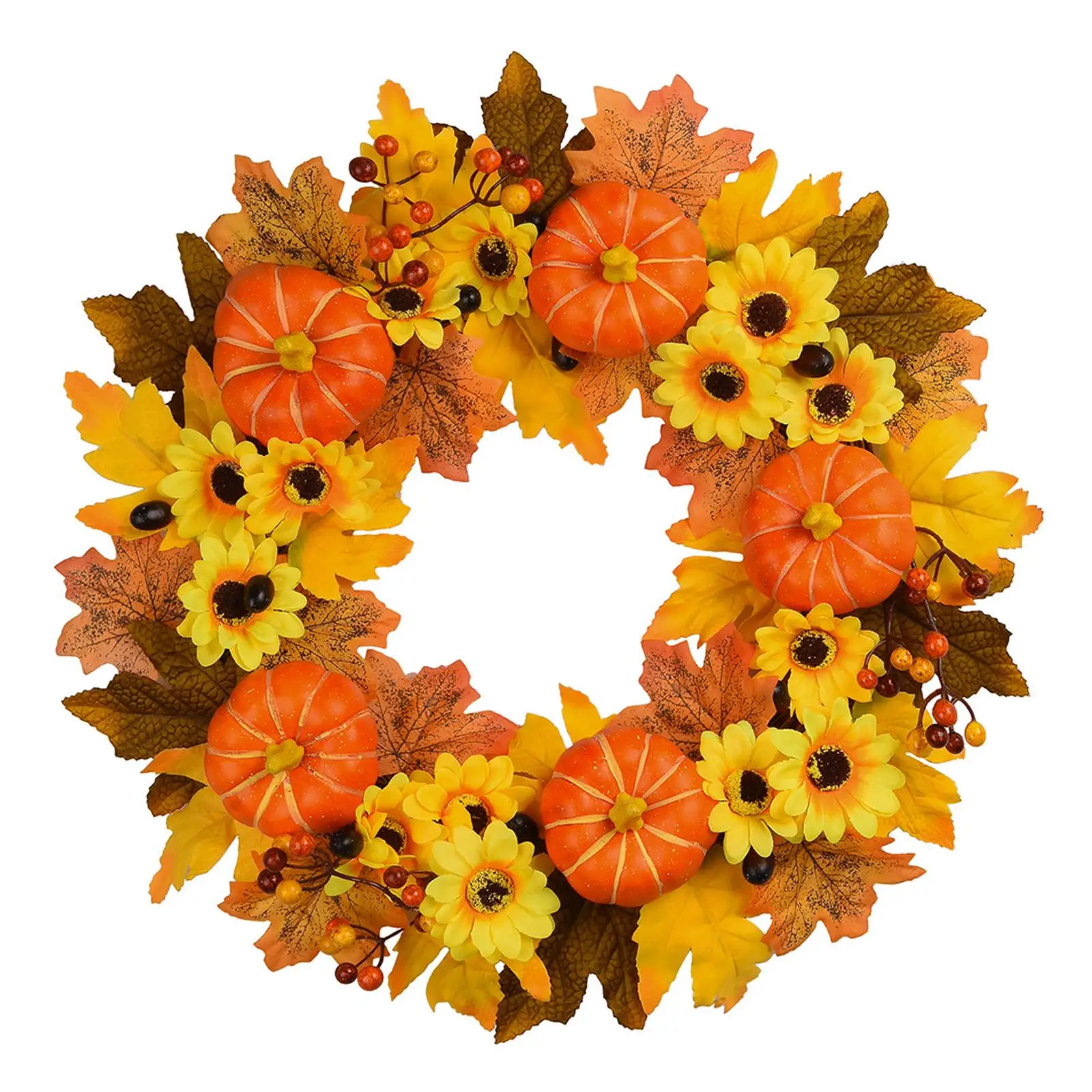 50cm Fall Wreath Front Door Garland Pumpkin Berries Hanger Harvest for Wedding, Farmhouse, Party, Thanksgiving Decoration