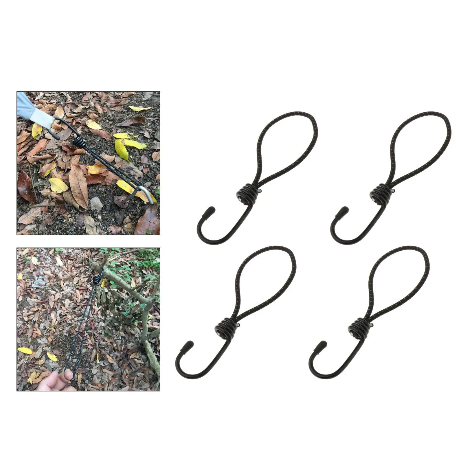 4Pcs/Pack Bungee Hook Tie - Tarpaulin Elastic Stretch Cord Straps with Hook - Black