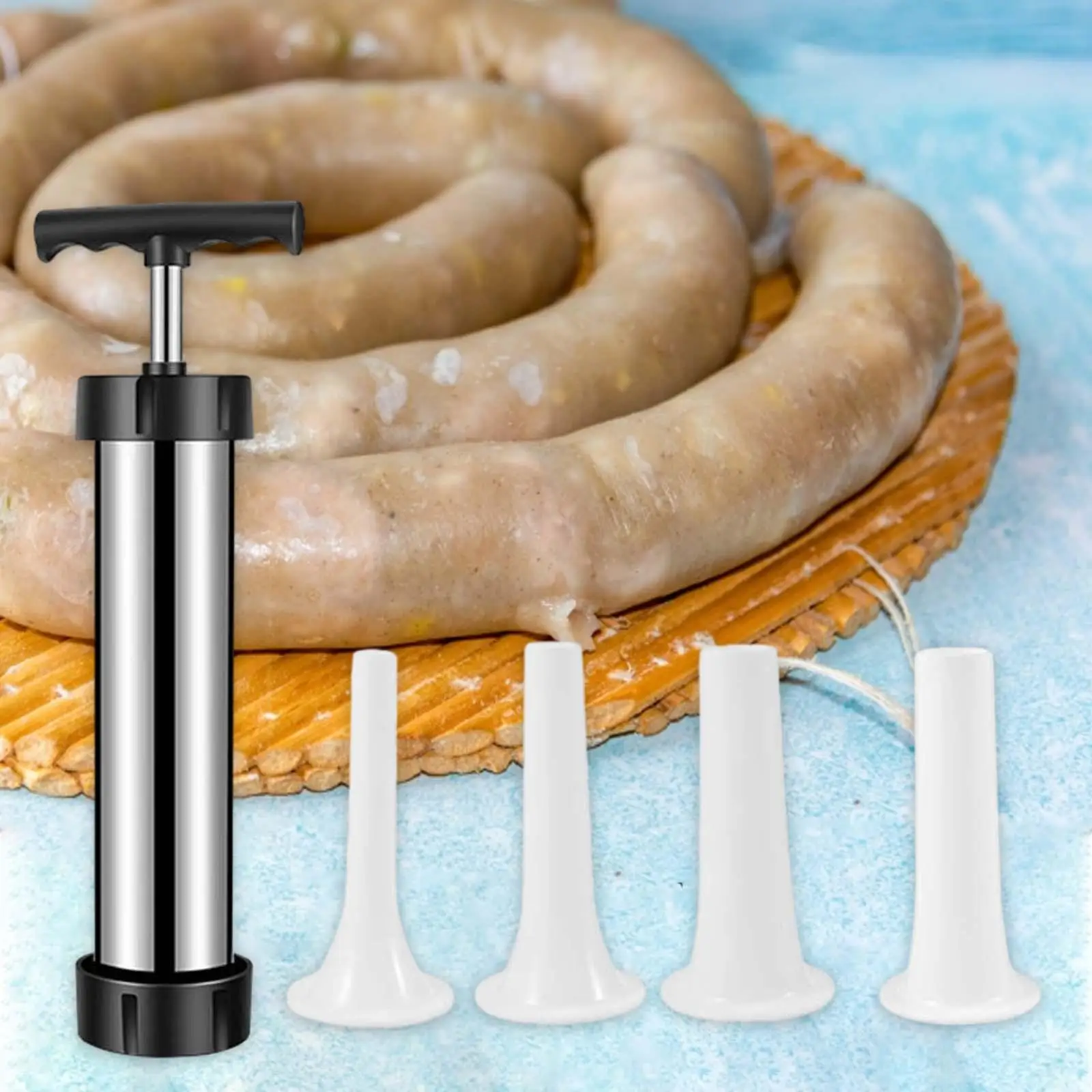 Sausage Stuffer Machine 4 Sausage Nozzle Attachments for Home with 4 Filling Nozzles Attachment Portable Meat Filling Machine