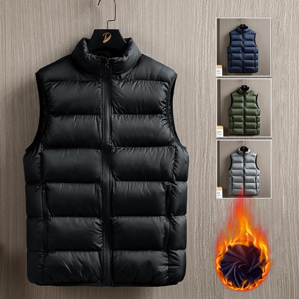 Description Picture 3 of itemMens Vest Jacket Men Winter Waistcoat Neck Protection Winter Vest Solid Color Sleeveless Plus Size Men Autumn Vest Coat