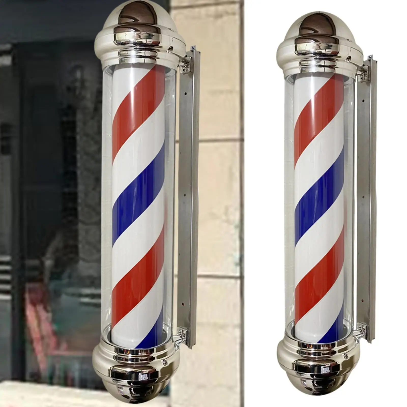 Barber Shop Pole Light Stripes Rotating Hair Salon Shop Sign Light Retro Style Windproof LED Lamp for Entrance Outdoor Street