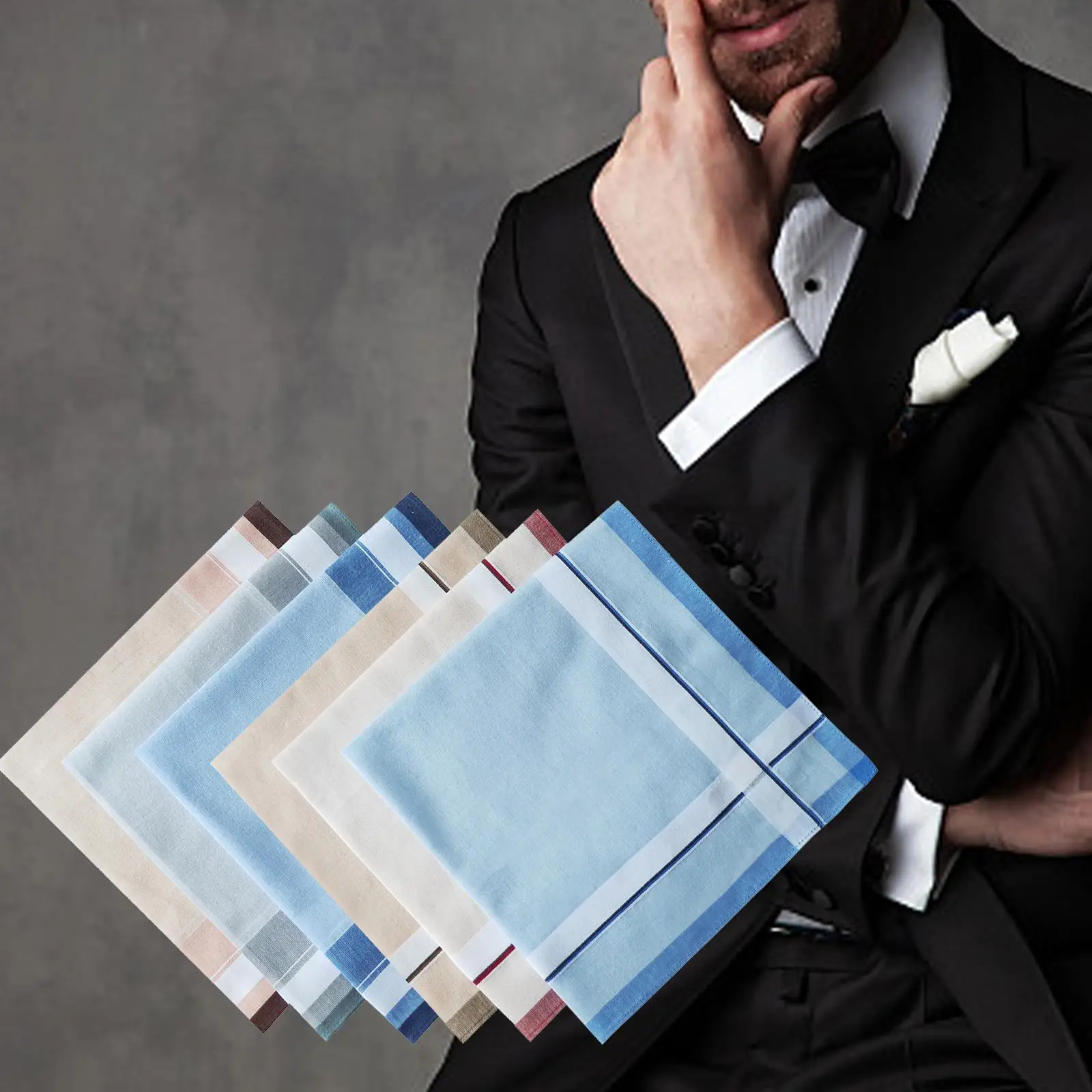 6x Cotton Men`s Handkerchiefs Assorted Color 16inch Pocket Square Hankies Hanky for Casual Formal Grandfathers Suit Gentlemen