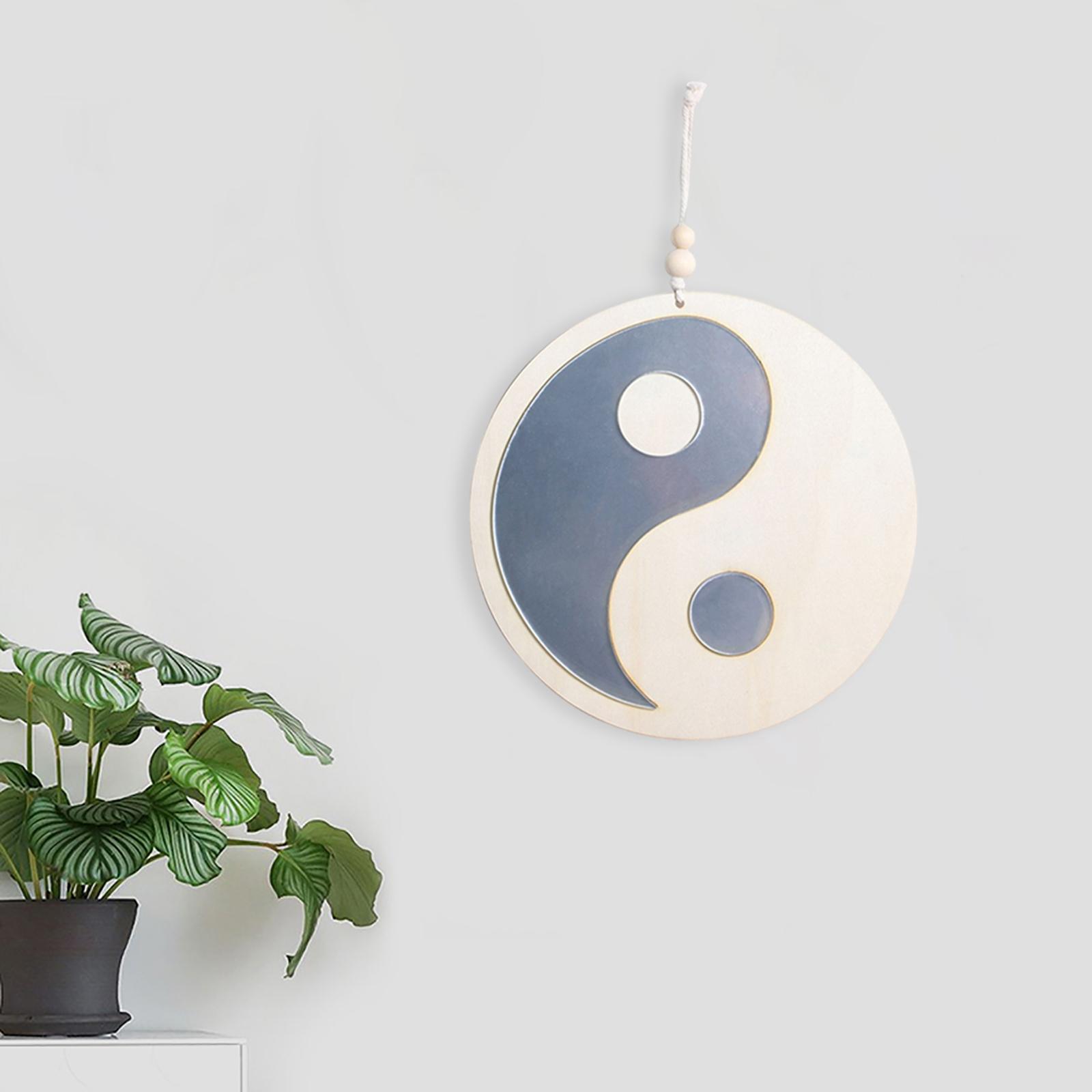 Tai Chi China Pattern Wall Hanging Mirror Round Wooden Mirror for Apartment