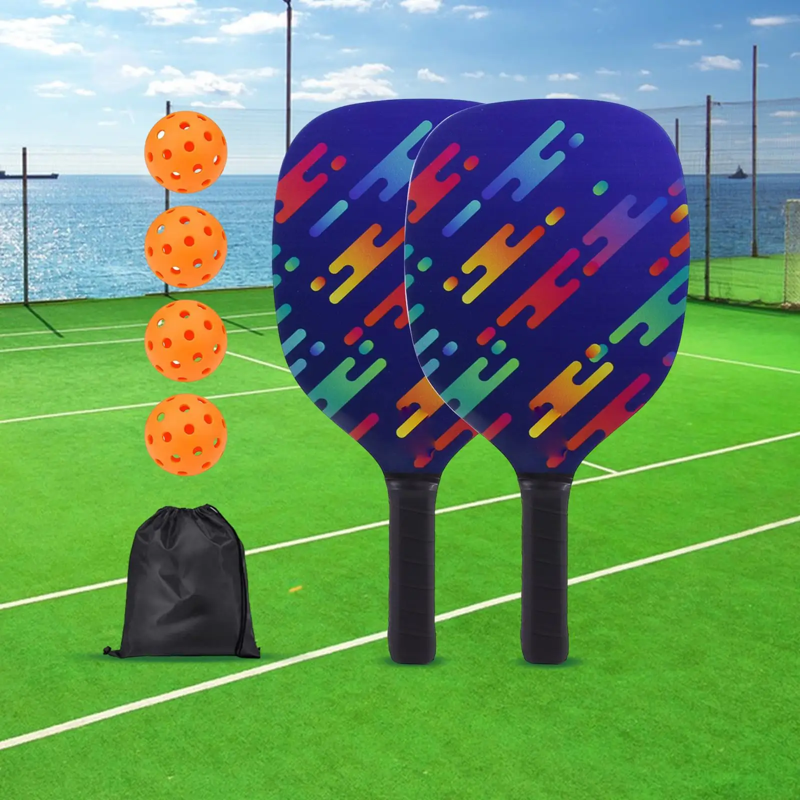 Professional Pickleball Paddle Racket 2 Rackets Carrying Bag 4 Balls Wood Lightweight for Equipment Outdoor Men Training Sports