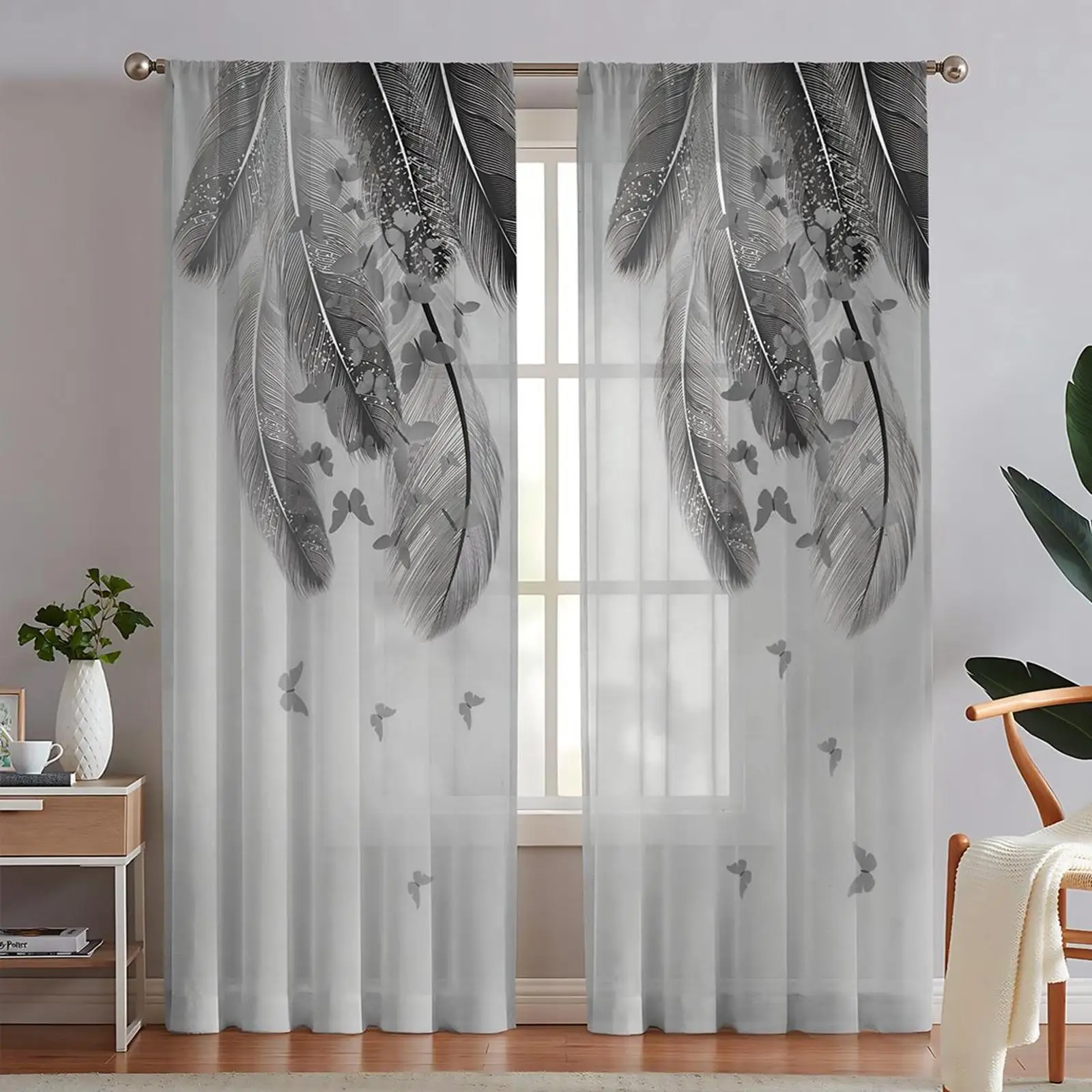 Grey Yarn Curtain Versatile Breathable Home Decoration Semi Sheer Voile Window Curtains for Living Room Patio Bedroom Home Decor