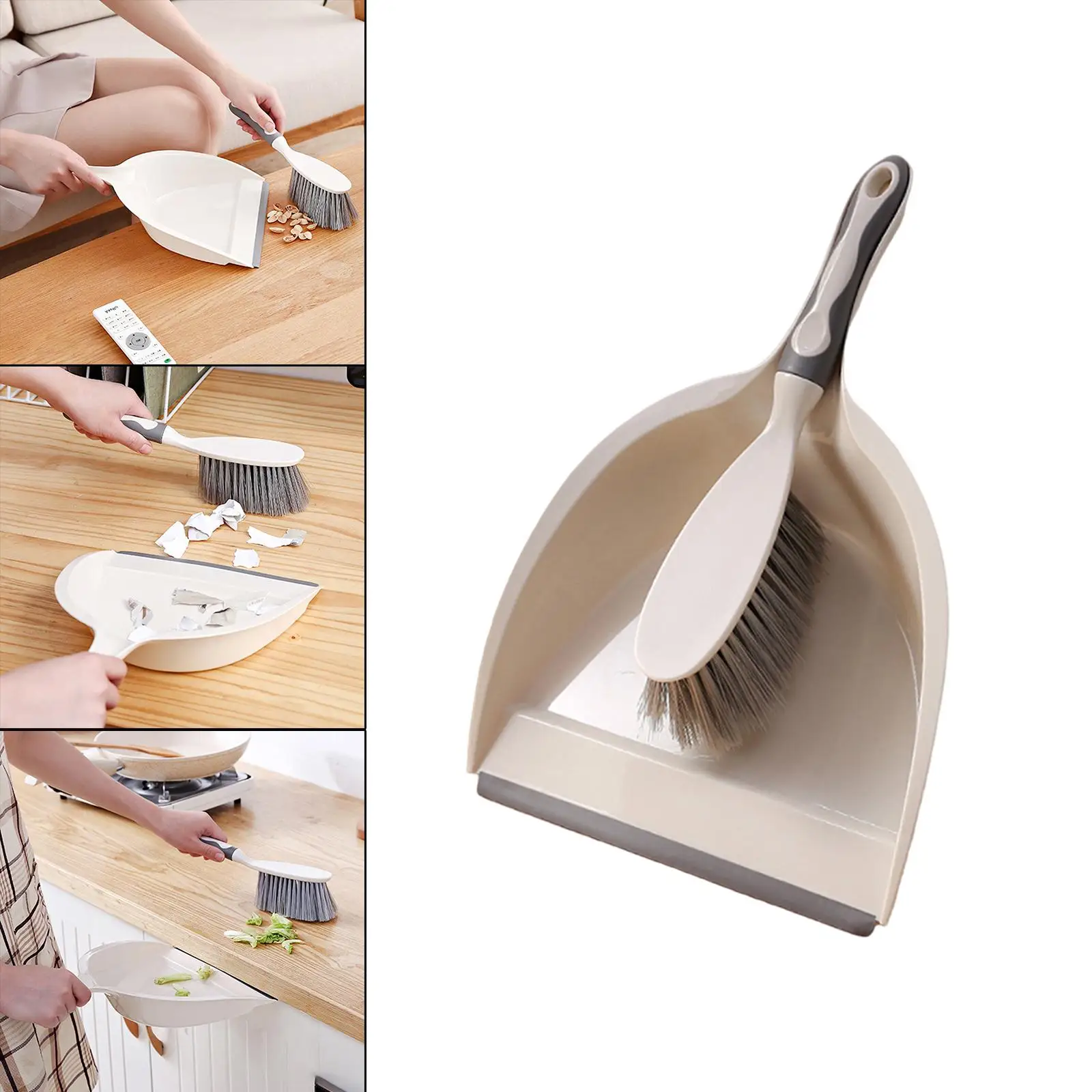 Dust Pans with Brush Whisk Broom Rubber Edge Collect Dust Cleaning Tool Bristles Brush for Desk Countertop Key Board and Car 