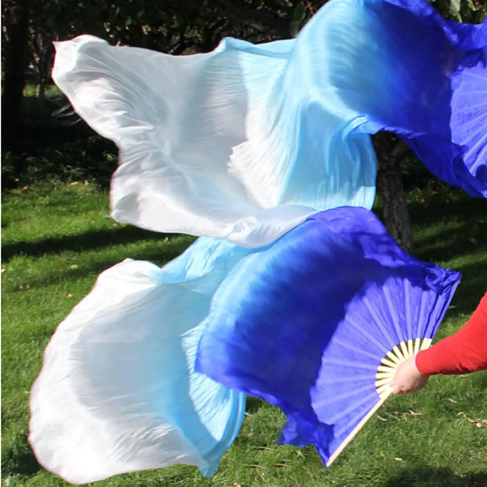 2Pcs Belly Dance Fan Veils Dyed Silk Fan Length 180cm Handmade Flow Fans Foldable Fan for Lady Costume Accessories Performance