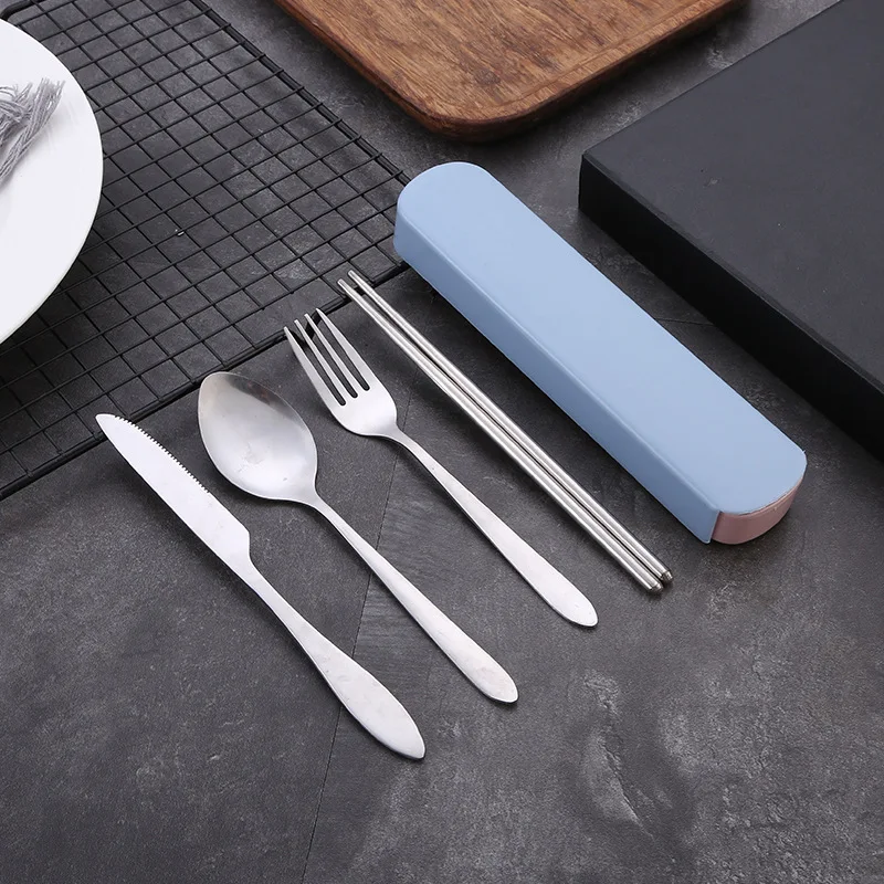 Description Picture 3 of item4pcs/Set Dinnerware Portable Printed Stainless Steel Spoon Fork Steak Knife Set Travel Cutlery Tableware with Bag