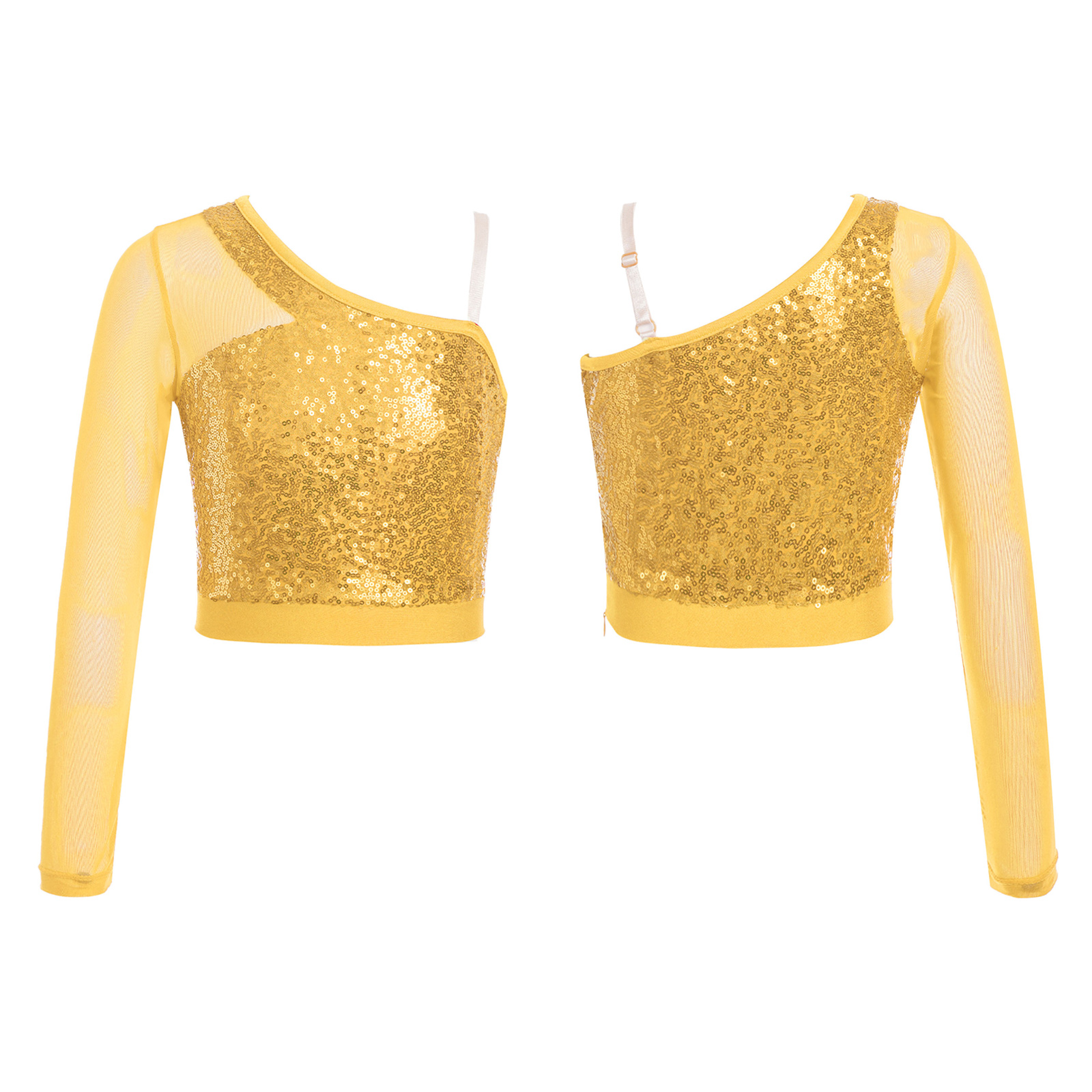 Kinder Mädchen Jazz Dance Tops eine Schulter glänzende Pailletten Crop Top für Ballett gymnastik Skating Stage Performance Dance Wear – Detail 19