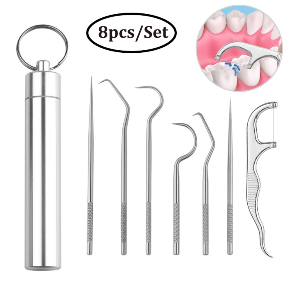 Description Picture 2 of item304 Stainless Steel Toothpicks Set Tooth Cleaning Interdental Brush Teeth Tartar Remover Reusable Floss Pick Oral Hygiene Care