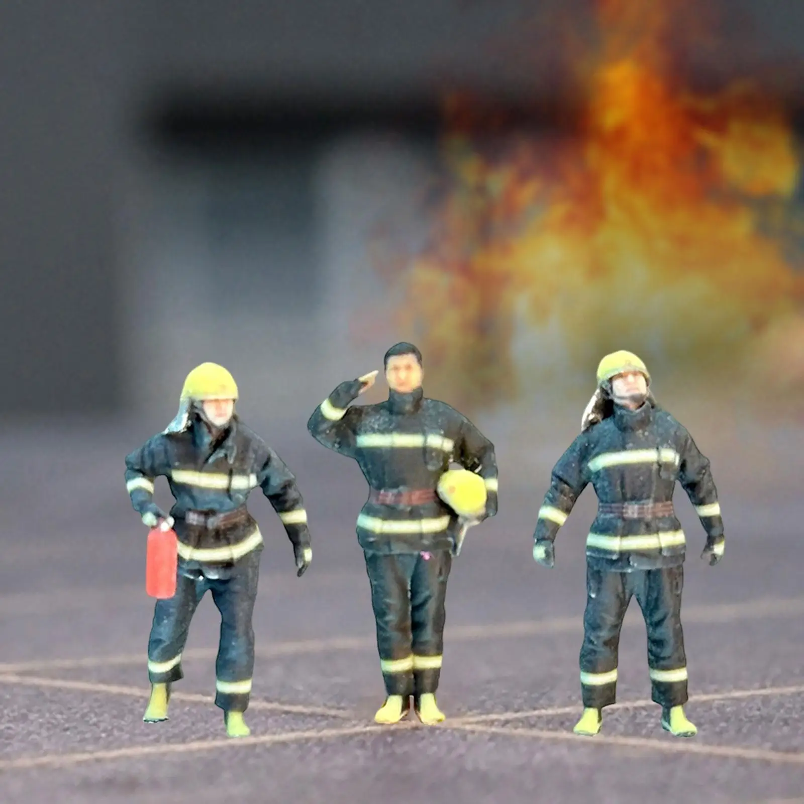 Miniature 1:64 Firefighter Figures Model Trains People Figures for DIY Scene
