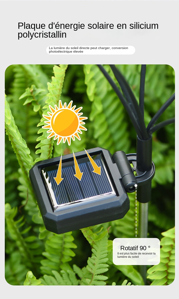 Lampe de jardin rechargeable solaire extérieure, imperméable à l'eau