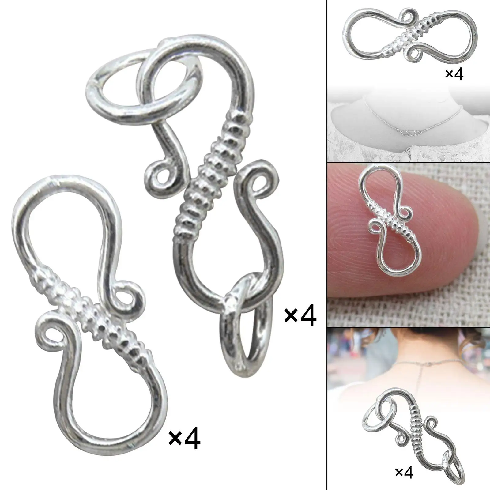 4x Sterling Silver S Hook Clasp 12mm Eye Clasp for Jewelry Clasps DIY Crafts