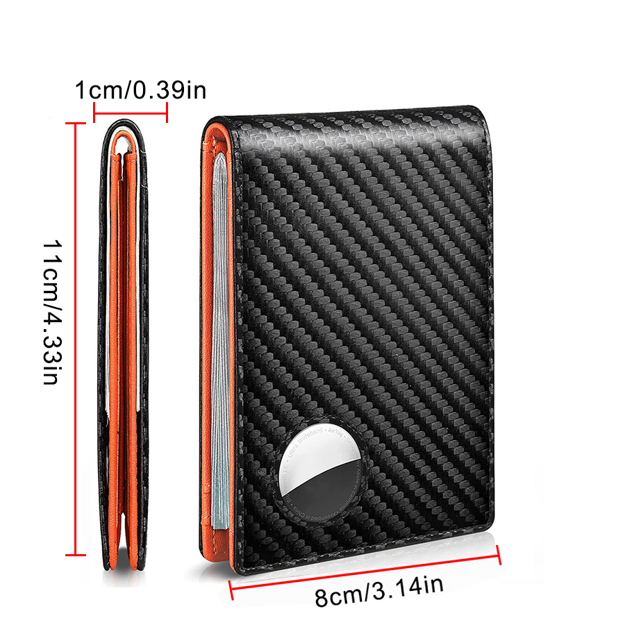 Rfid Carbon Fiber Leather Men Airtag Wallets Purse Credit Card Holder for Air Tag Purse Black Luxury Minimalist Wallet for Men