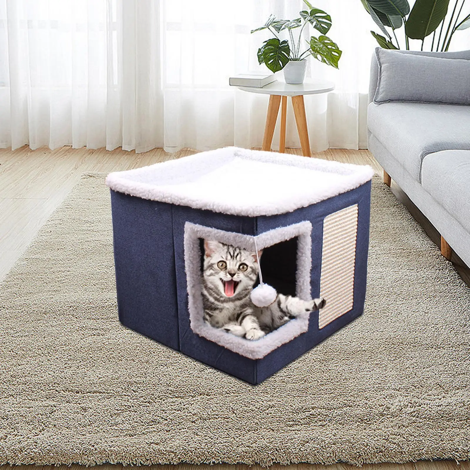 Cat Hideaway and Scratch Pad Cat House Foldable Kitty Cave Bed Large Kitty Cave for Small Animals Indoor Kittens Kitty Cats