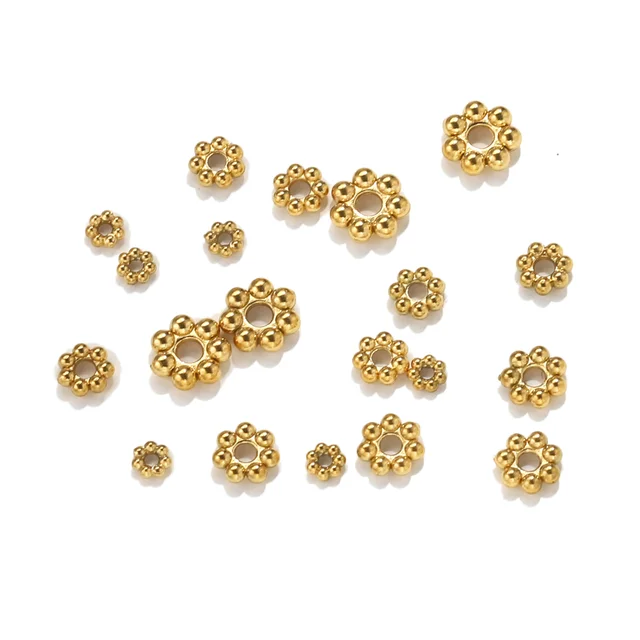 18k Gold Spacer Beads 3.70x1.90mm Solid 18 Carat Yellow Gold Heavy Weight  Daisy Flower Spacers Handmade Granulation 