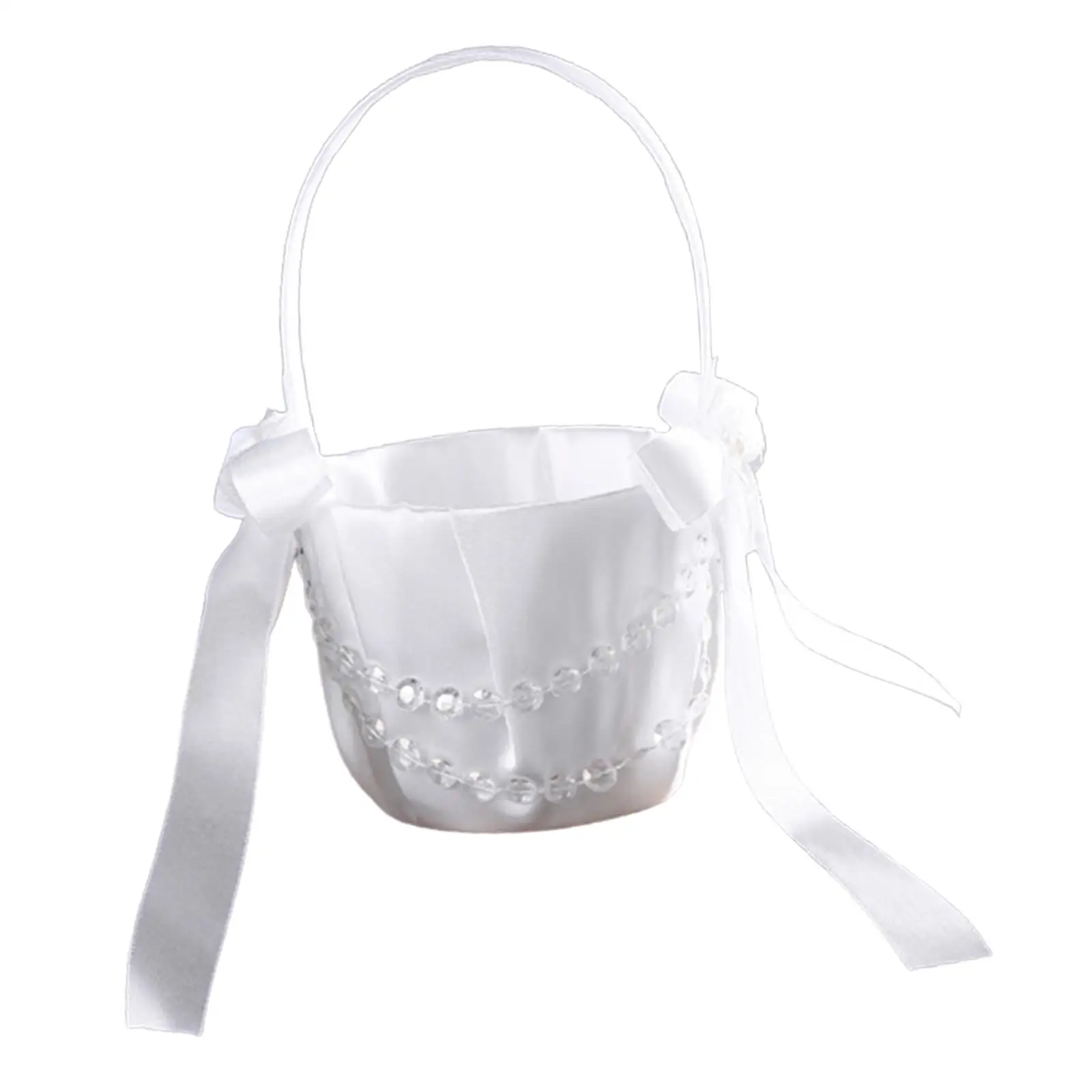 Flower Girl Basket Wedding Flower Basket Bridal Accessories Candy Container Satin Ribbons Basket for Bride Birthday Party