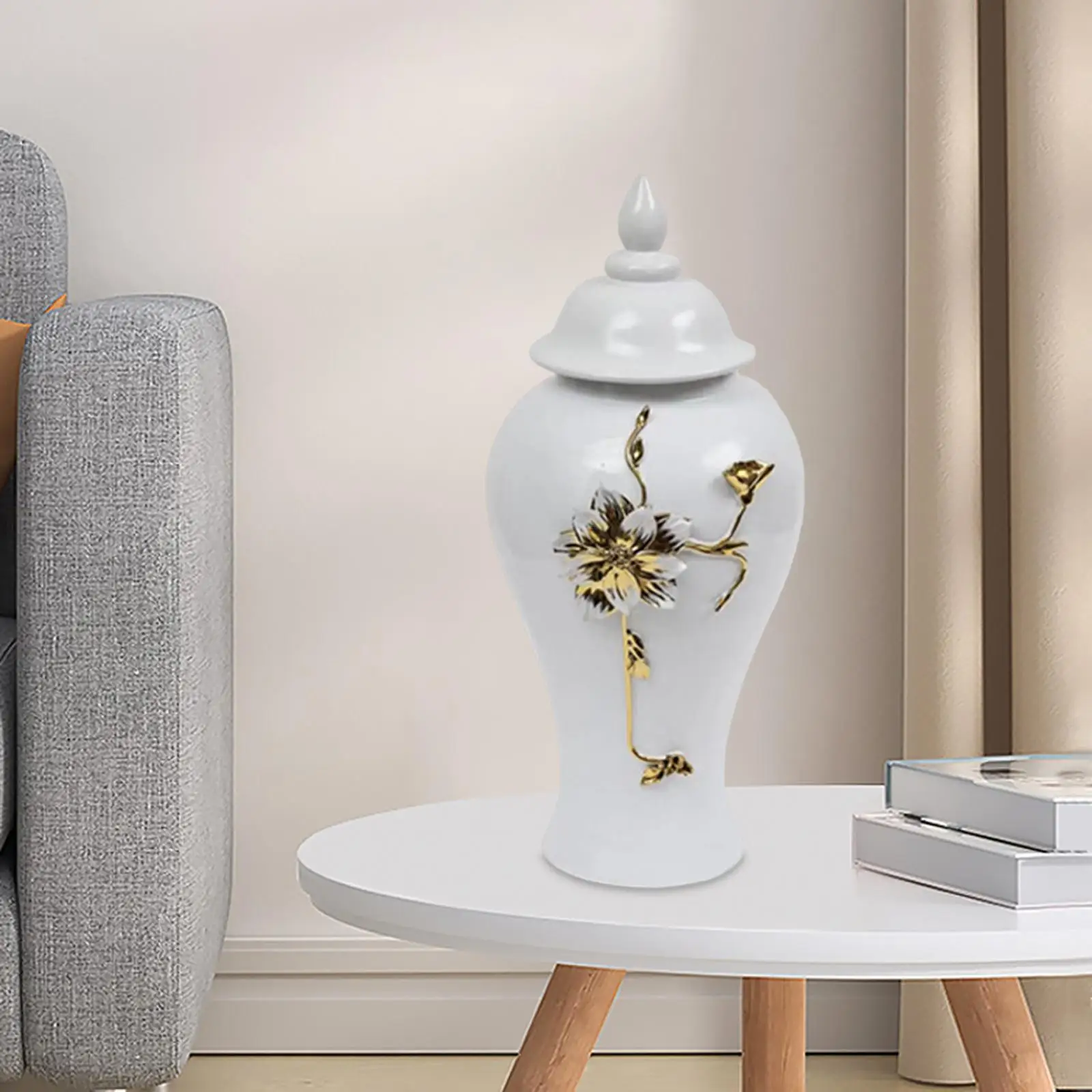 Ginger Jar Collectible Porcelain European Centerpiece with Lid Tea Storage Jar for Display Desk Tabletop Living Room Entryway