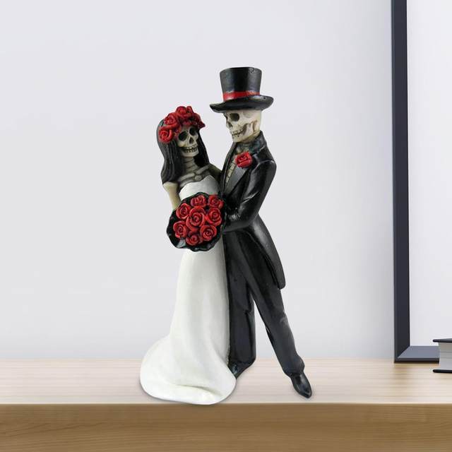 Day of deals the Dead Sugar Skull Skeleton Bride & Groom Halloween Statue Figurines