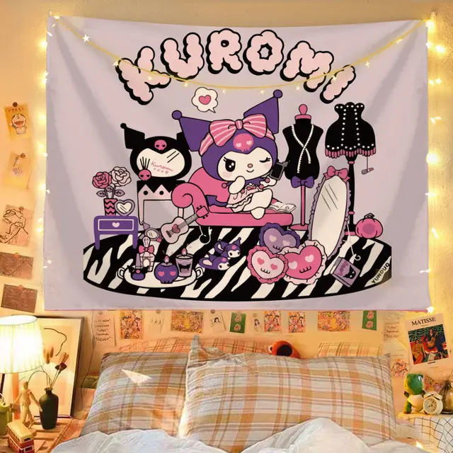 Sanrio Hello Kitty Bedroom Background Fabric Cute Melody Hanging Cloth  Kuromi Cinnamoroll Wallpaper Tapestry Room Decoration - AliExpress