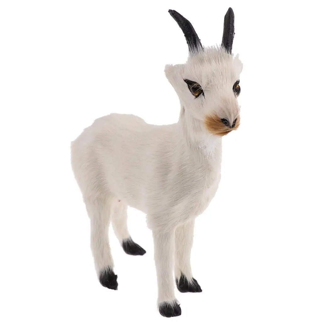 Realistic Faux Fur Stanidng Goat Animal Model Figures Home Decoration Handcraft Plush Toys for Kids