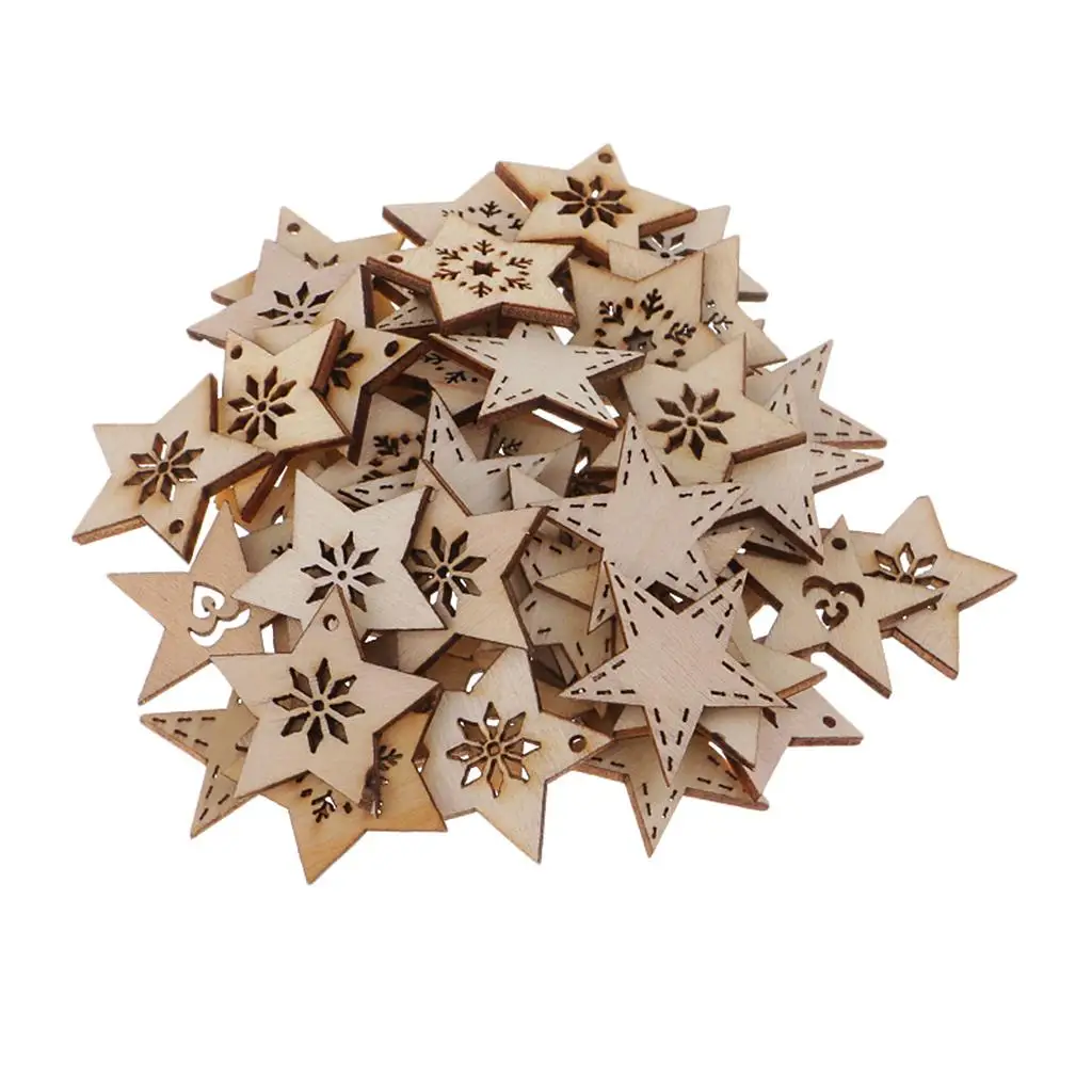 50Pcs Shapes Bundles Wooden Scrapbooking Embellishments Wood Pieces Gift Tag Home Decoration