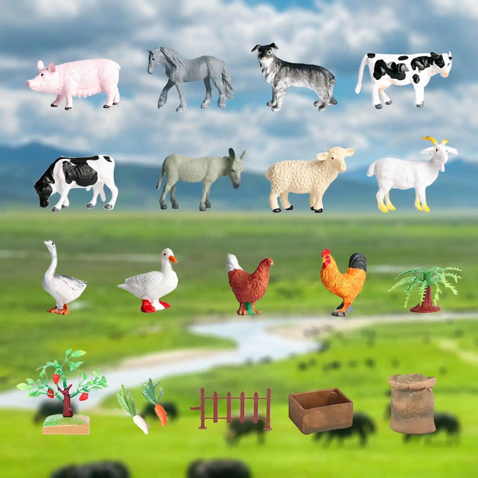 12x Miniature Farm Animals Model Animal Figurines Garden DIY Kit for Decor