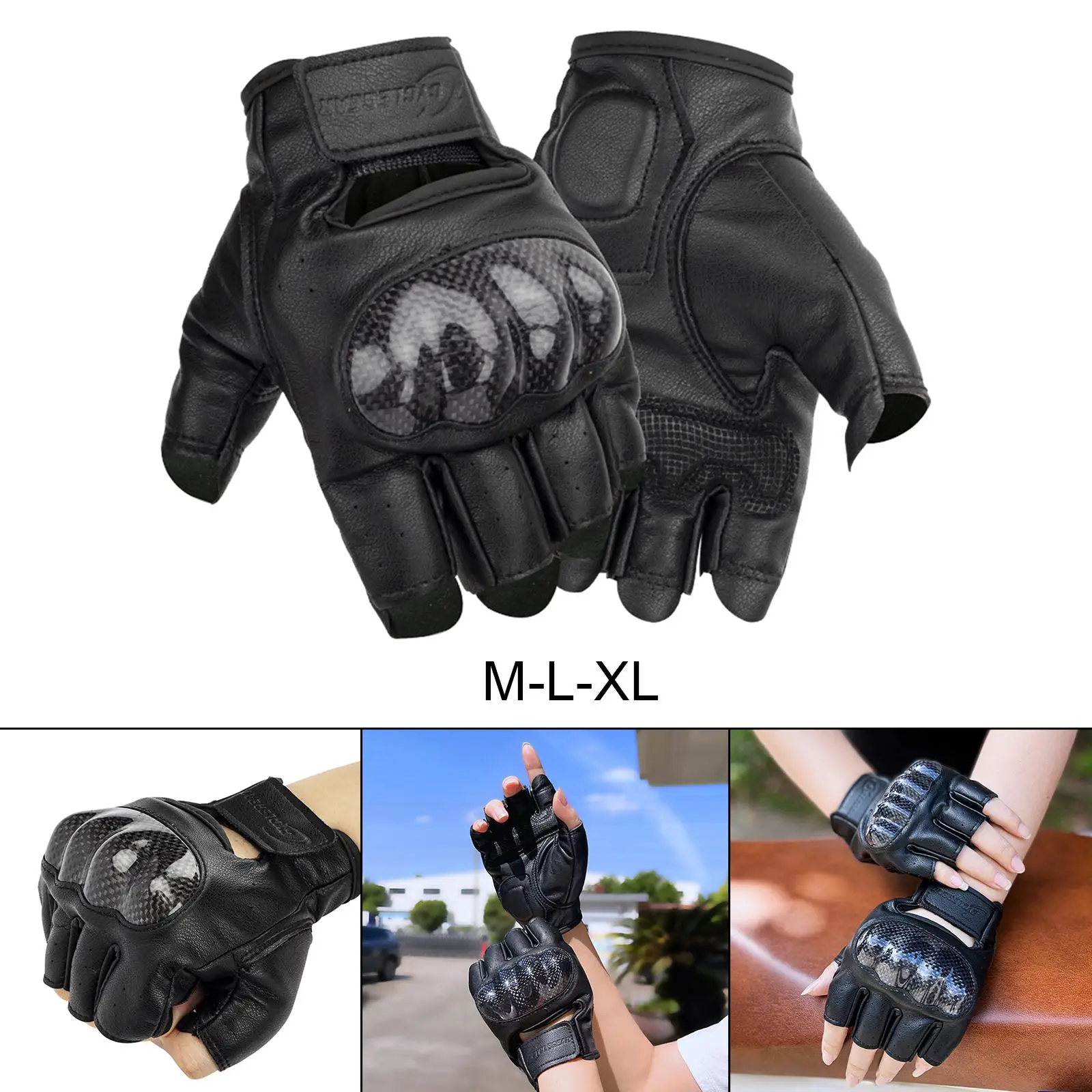 Motorcycle Gloves Half Finger Hard Knuckle Protection PU Leather Fits for Exercise Racing Outdoor Sport Summer Men Women