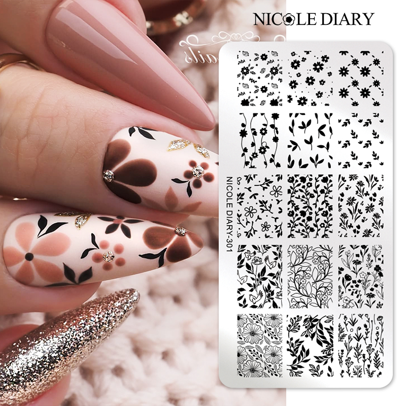Description Picture 5 of itemNICOLE DIARY Flower Leaves Nail Stamping Plates Leaf Line Autumn Stainless Steel Manicure Stencil Nail Art Templates Stamp Tools