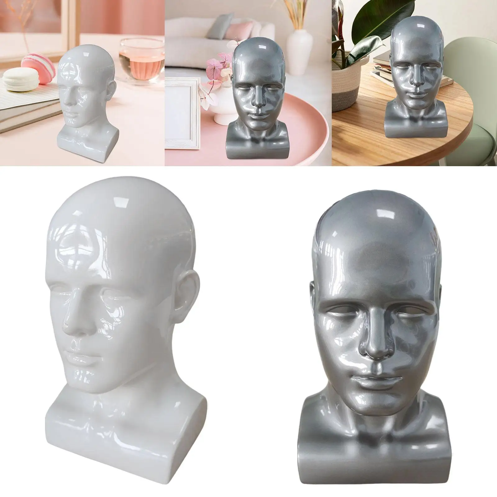 PVC Mannequin Male Head Model Beauty Styling Tool for Displaying Headset, Headphone Professional Home Decoration Sturdy