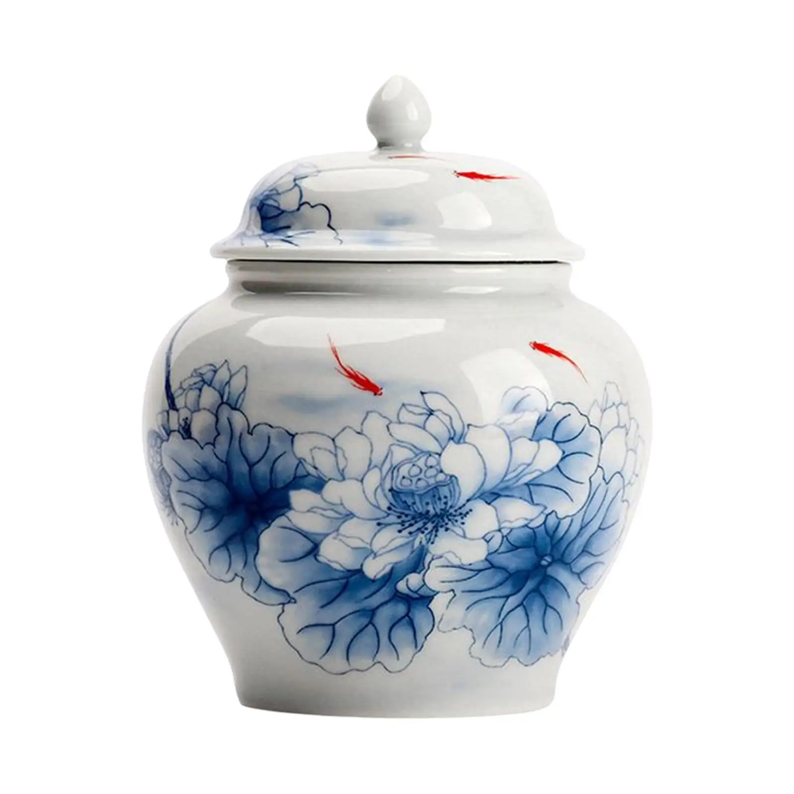 Chinese Style Ceramic Ginger Jar Storage Jar Airtight Lid Bud Vase Home