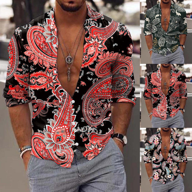  MENRIAOV Paisley Flower Mens Graphic Long Sleeve