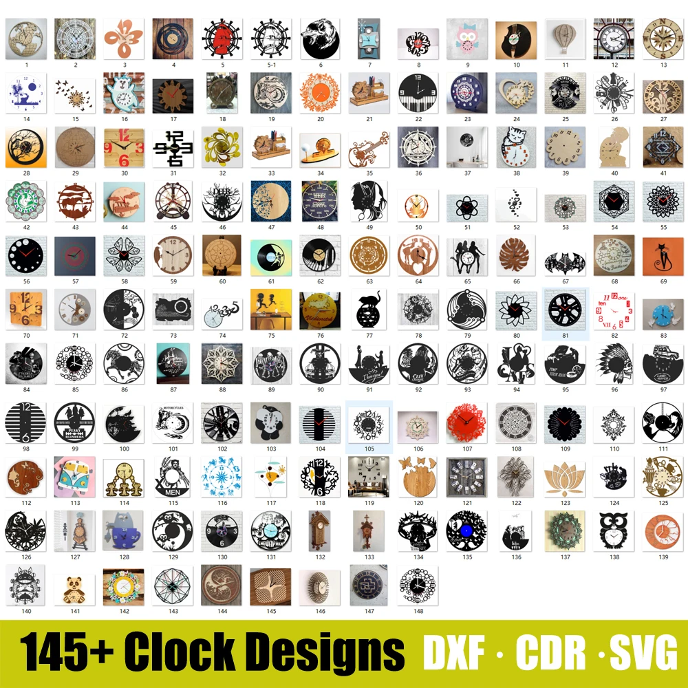 145+ Wall Clock Pattern Laser Cut Templates SVG DXF CDR Cricut Silhouette Files for Laser Cut and CNC Engraving woodtech multi boring machine
