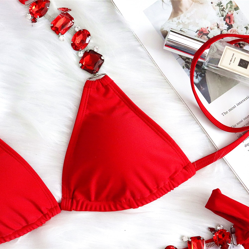 Trajes de Banho Moda Verão Diamante Cristal Maiô Separado 2 Peça Conjunto Elegante Feminino Sólido Bandagem Fio Livre Vermelho 6 Computers & Electronics