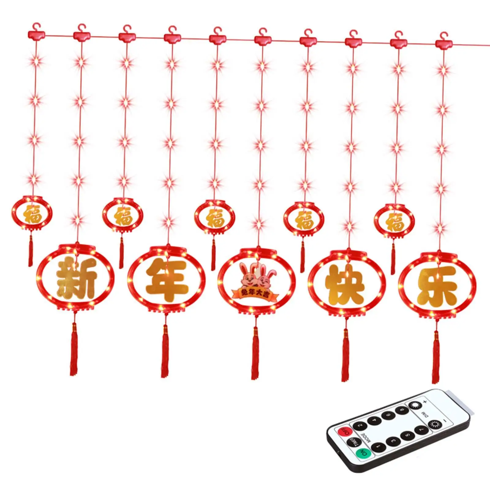 LED Chinese Spring Festival String Light with Remote Control Hanging Ornament New Year Lamp for Home Party Bedroom Indoor Decor