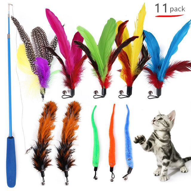 Buy 9 PCS Cat Fishing Pole Toy, Retractable Cat Feather Toys with